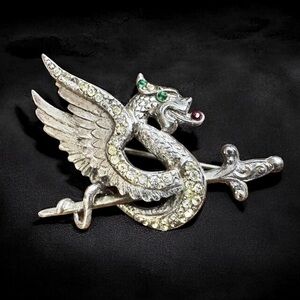 Art Nouveau Sterling Silver Dragon & Sword Brooch